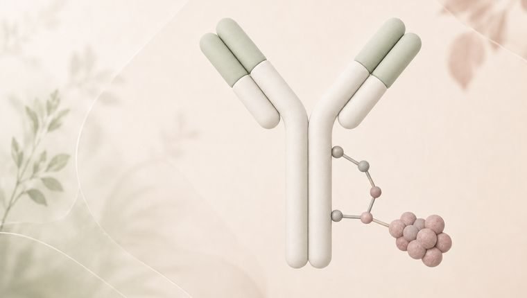 Ilustração de um anticorpo ligado a uma molécula de medicamento